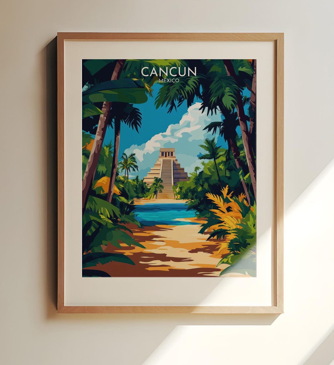 Cancun Mexico Ancient Pyramid Jungle Ruins Tropical Travel Poster
