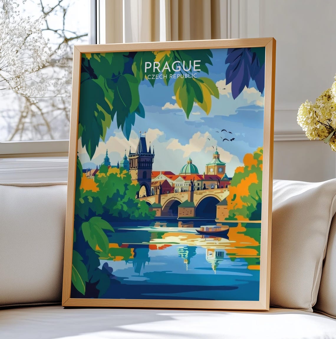 Prague Czech Republic Charles Bridge River Scene Travel Poster