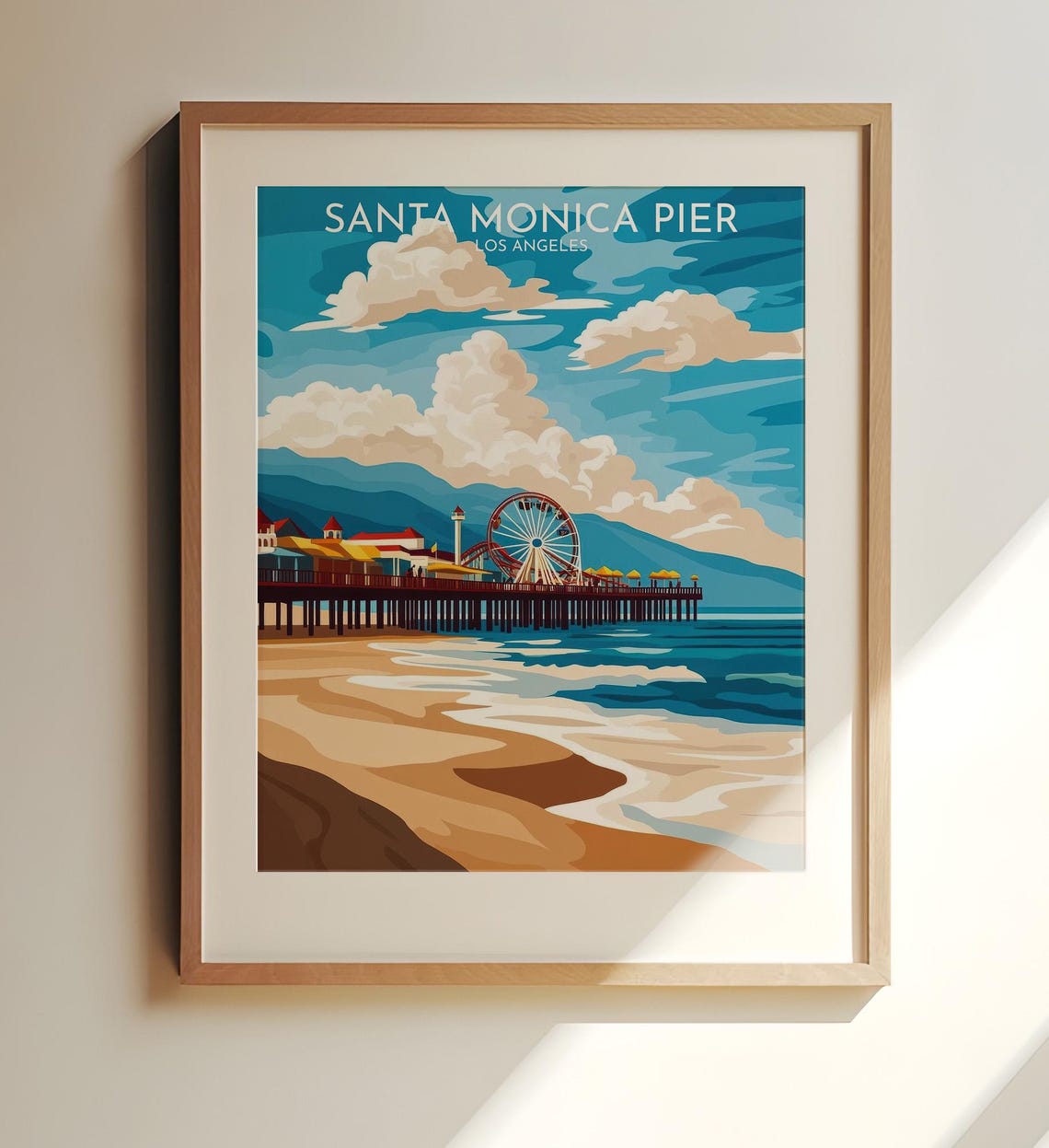 Santa Monica Pier Los Angeles Ferris Wheel Beach Travel Poster