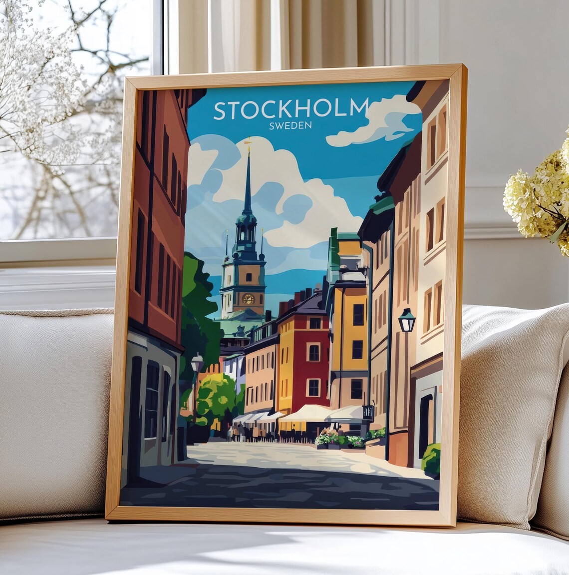 Stockholm Sweden Gamla Stan Street Church Spire Travel Poster