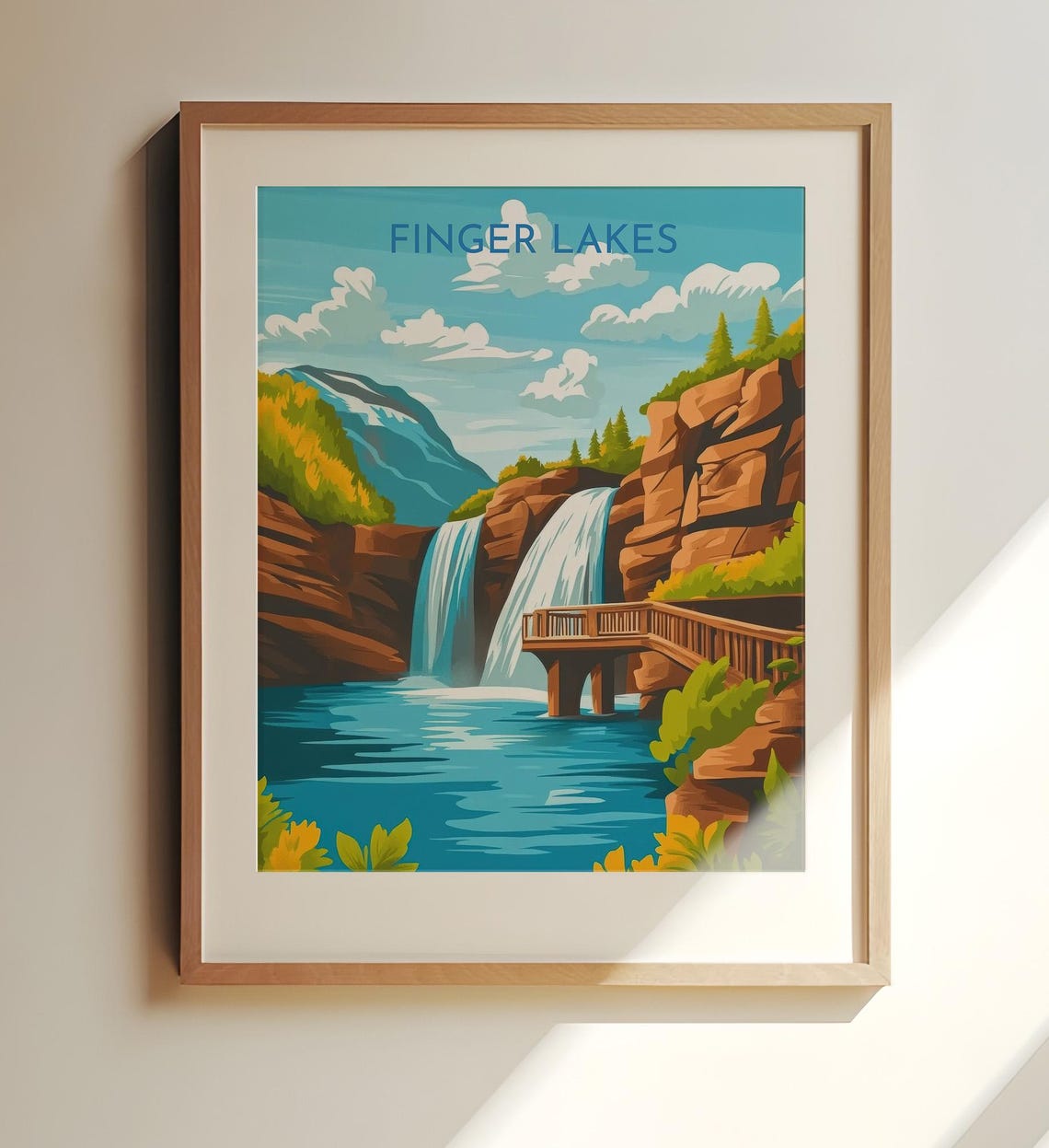 Finger Lakes Waterfall Red Rock Canyon Wooden Footbridge Art Poster