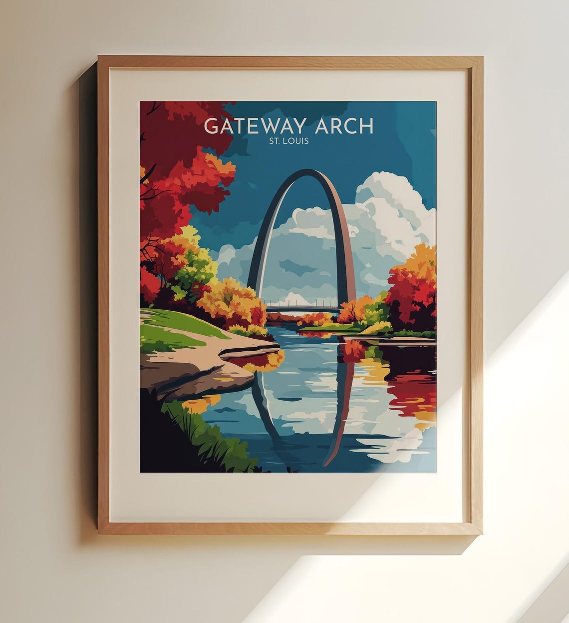 Gateway Arch St. Louis Autumn Colors River Reflection Travel Poster