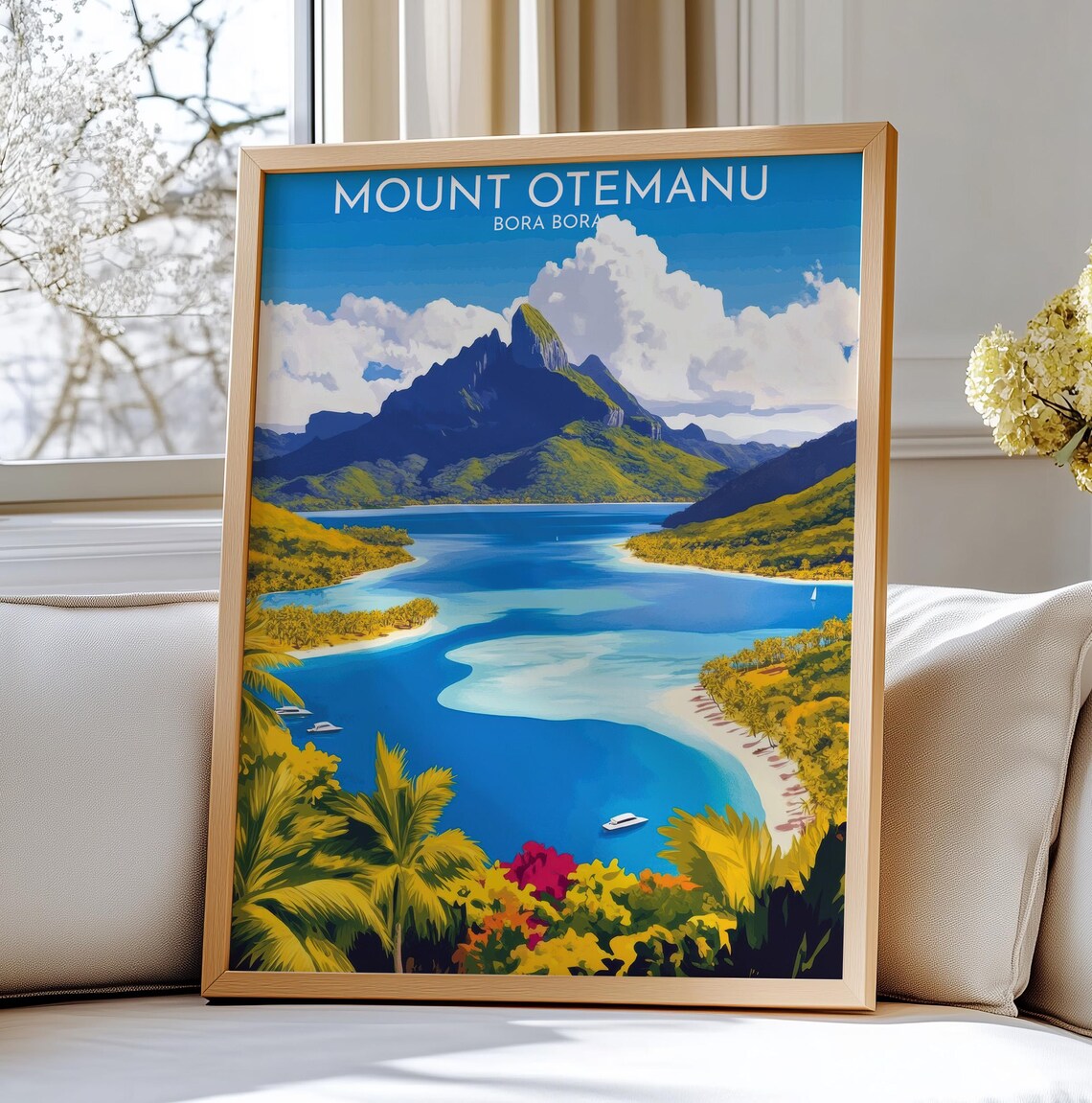 Mount Otemanu Bora Bora Tropical Lagoon Vintage Travel Poster