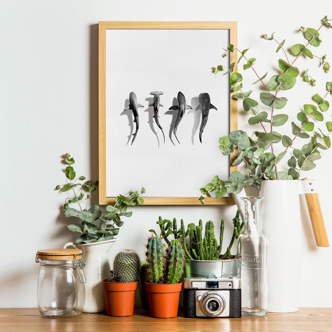 Shark Poster Bundle, Minimalist Paper Texture - Image 2