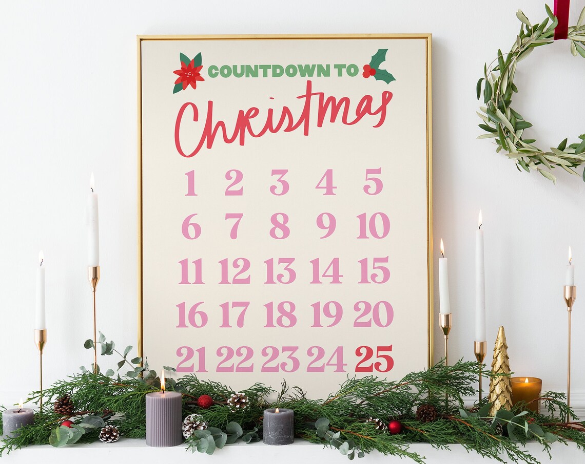 Countdown To Christmas Advent Calendar Numbers Holiday Art Poster