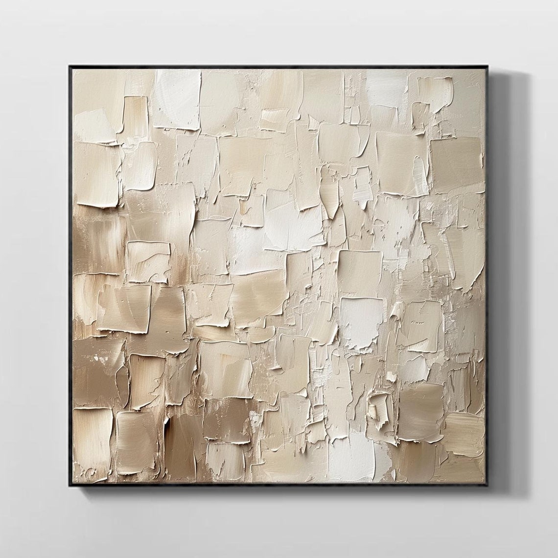 Beige Cream Abstract Color Block Textured Palette Knife Poster