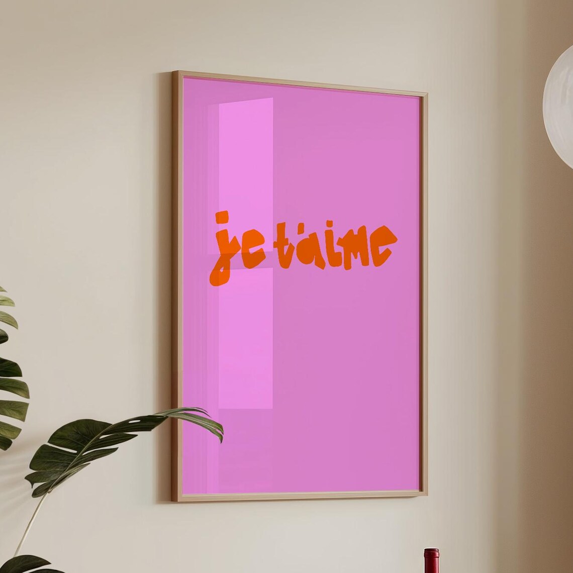 Je T'aime French Love Pink Orange Typography Minimalist Art Poster