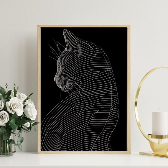 Modern Abstract Cat, Minimalist Wall Art Print