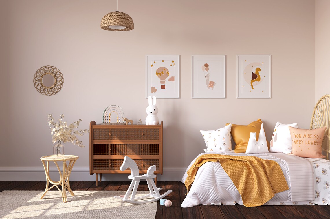 Floating Blush Llama With Balloons Whimsical Nursery Decor Poster - Image 3