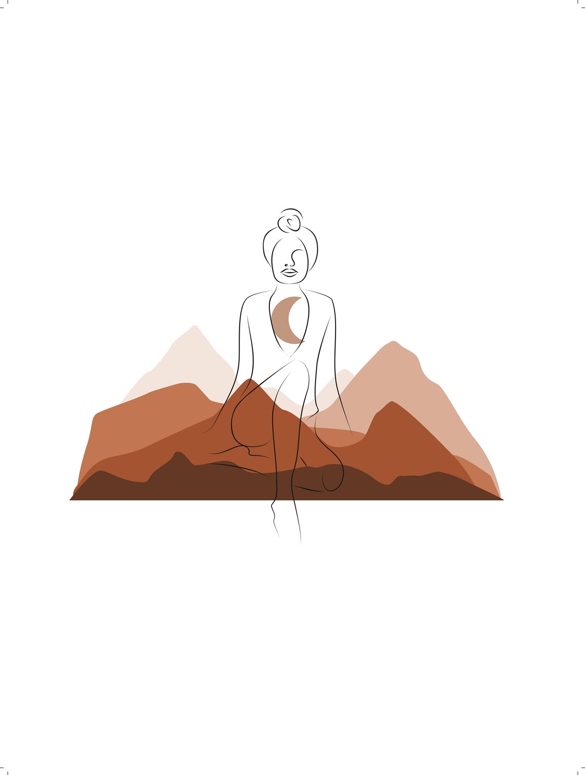Minimalist Woman Line Art Terracotta Mountains Modern Boho Poster - Image 2