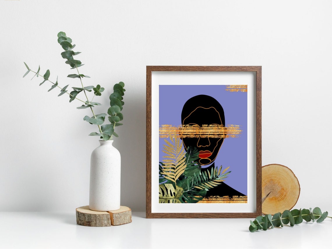 Blinded by Gold Abstract Face Tropical Leaves Lavender Art Poster - Image 2