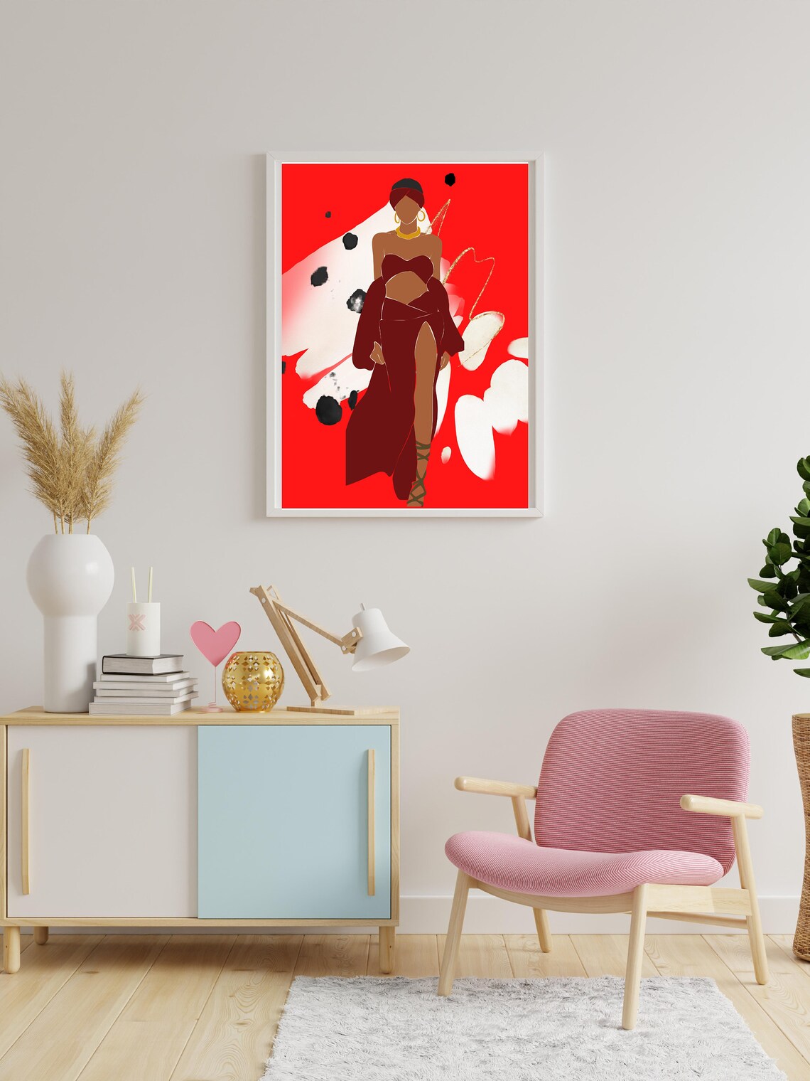 Fashion Woman Red Dress Bold Red Background Glamour Art Poster - Image 3