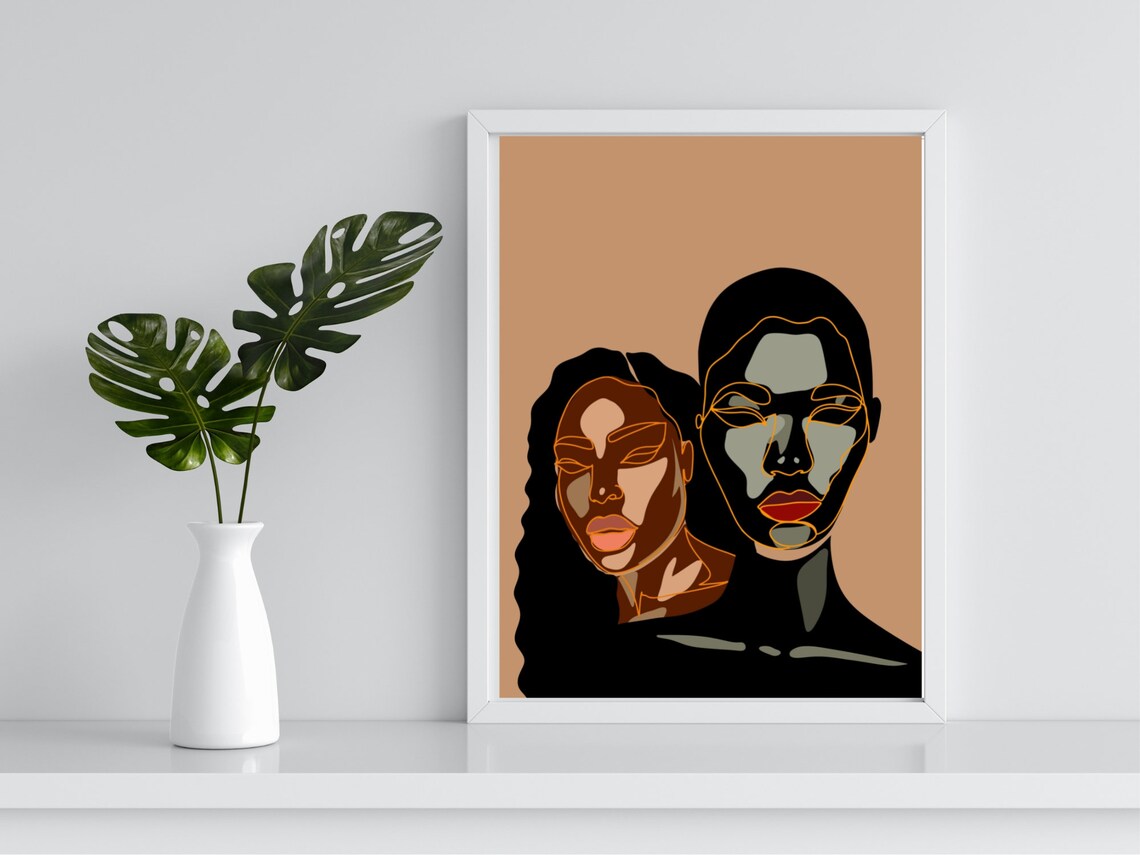 Two Black Women Line Art Portrait Melanin Sisters Wall Poster - Image 4