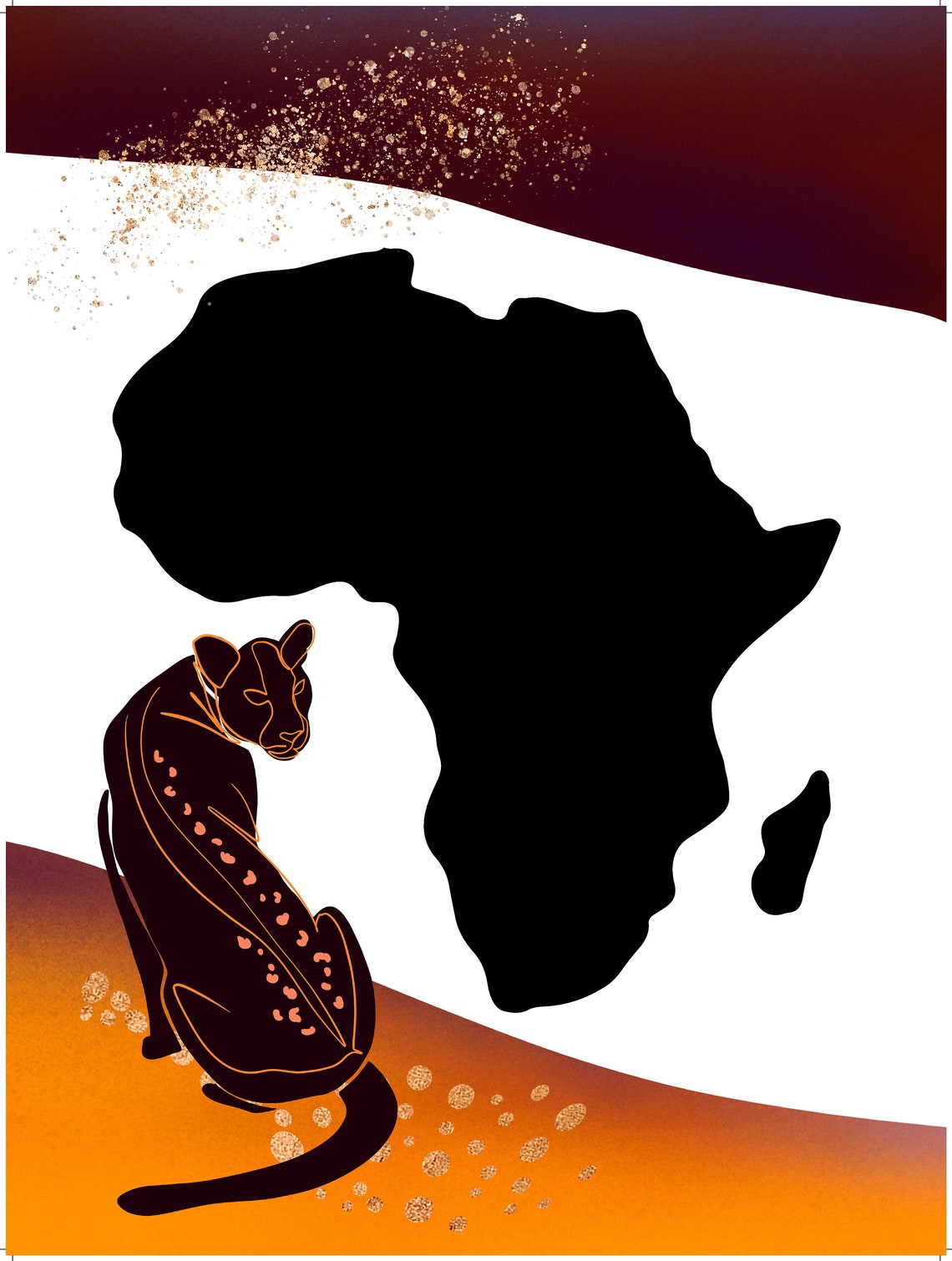 African Leopard Silhouette With Continent Map Wildlife Art Poster - Image 2