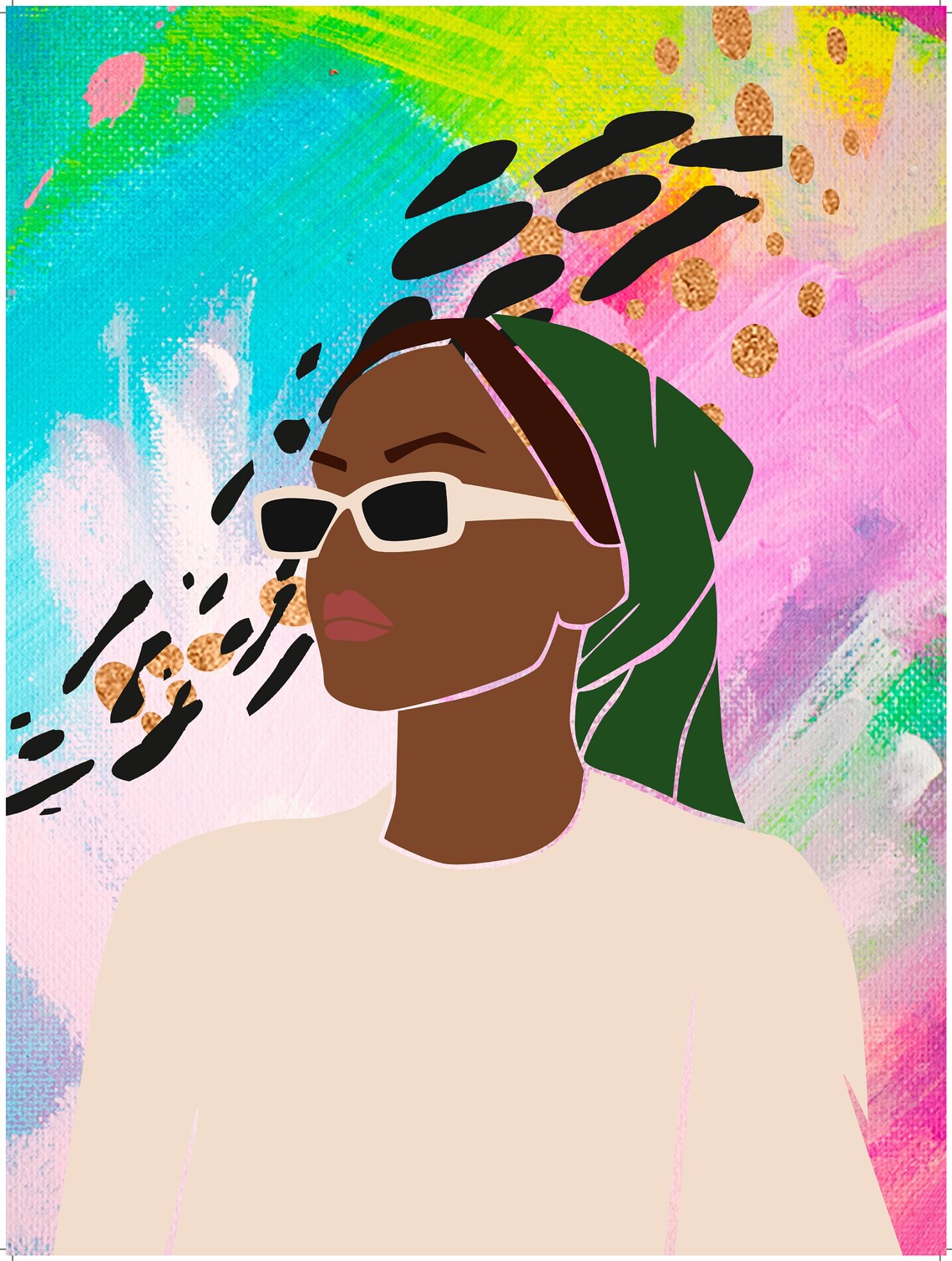 Colorful Abstract Woman Sunglasses Headwrap Modern Art Print - Image 3