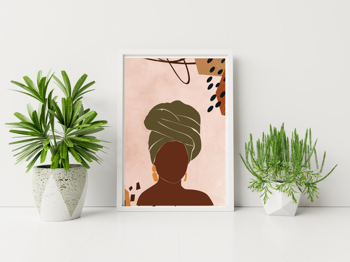 Faceless Woman Green Headwrap Blush Pink Minimalist Art Poster