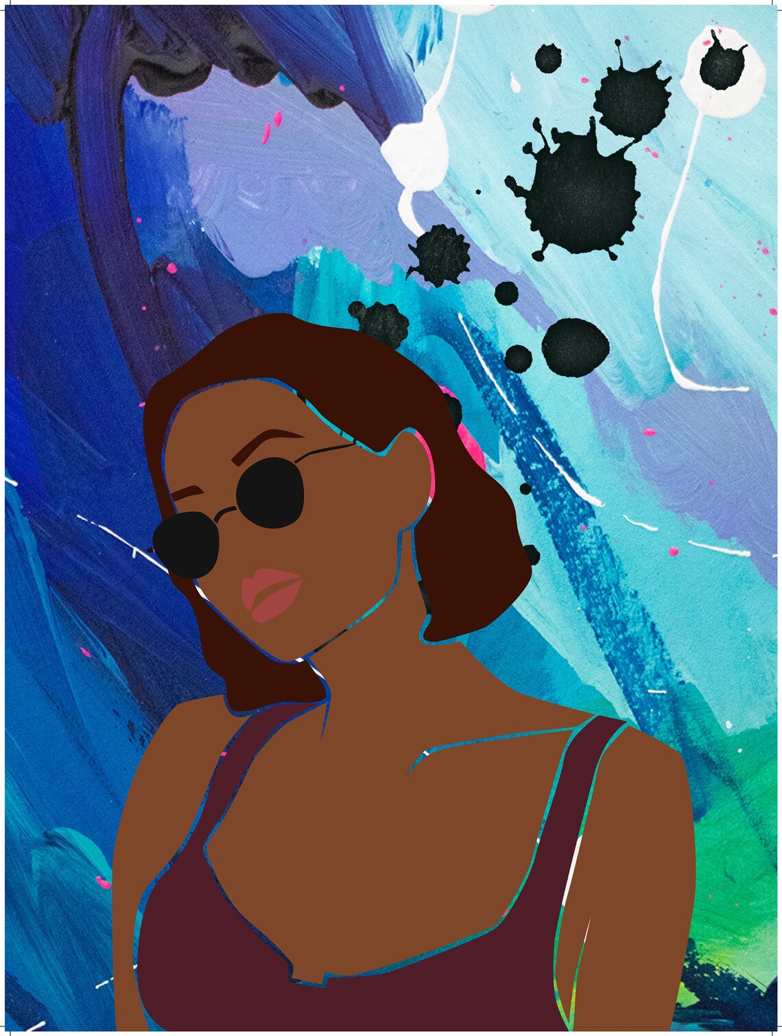 Woman Sunglasses Blue Paint Splash Cool Fashion Modern Art Poster - Image 3