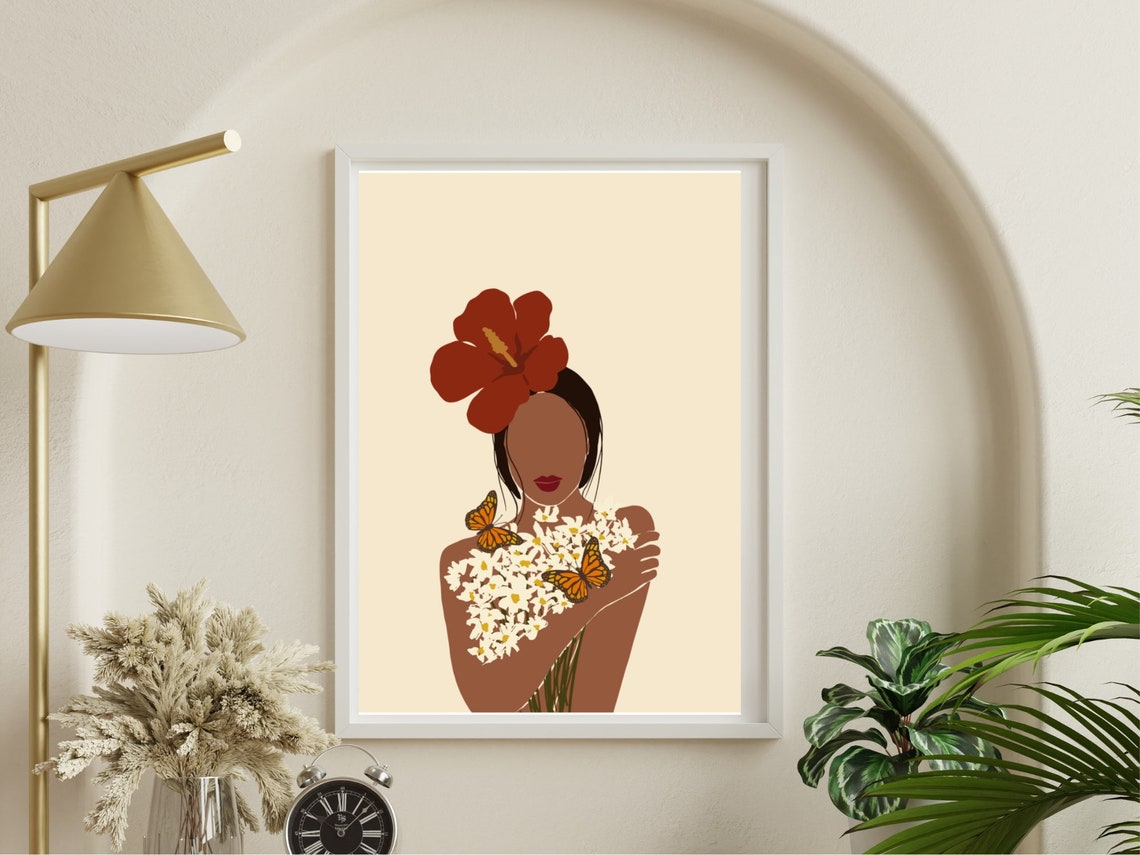 Woman White Daisies Monarch Butterflies Hibiscus Flower Poster - Image 4