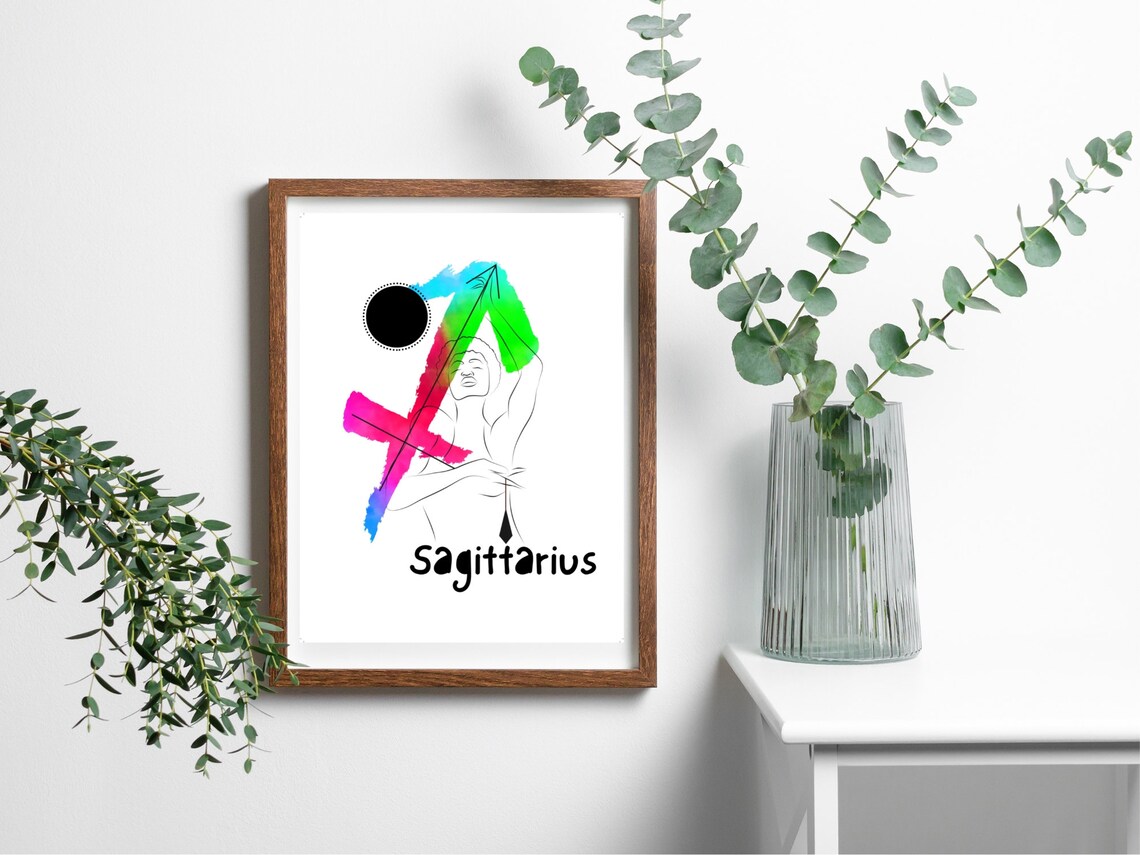 Sagittarius Zodiac Line Art Woman Watercolor Arrow Star Sign Poster - Image 3