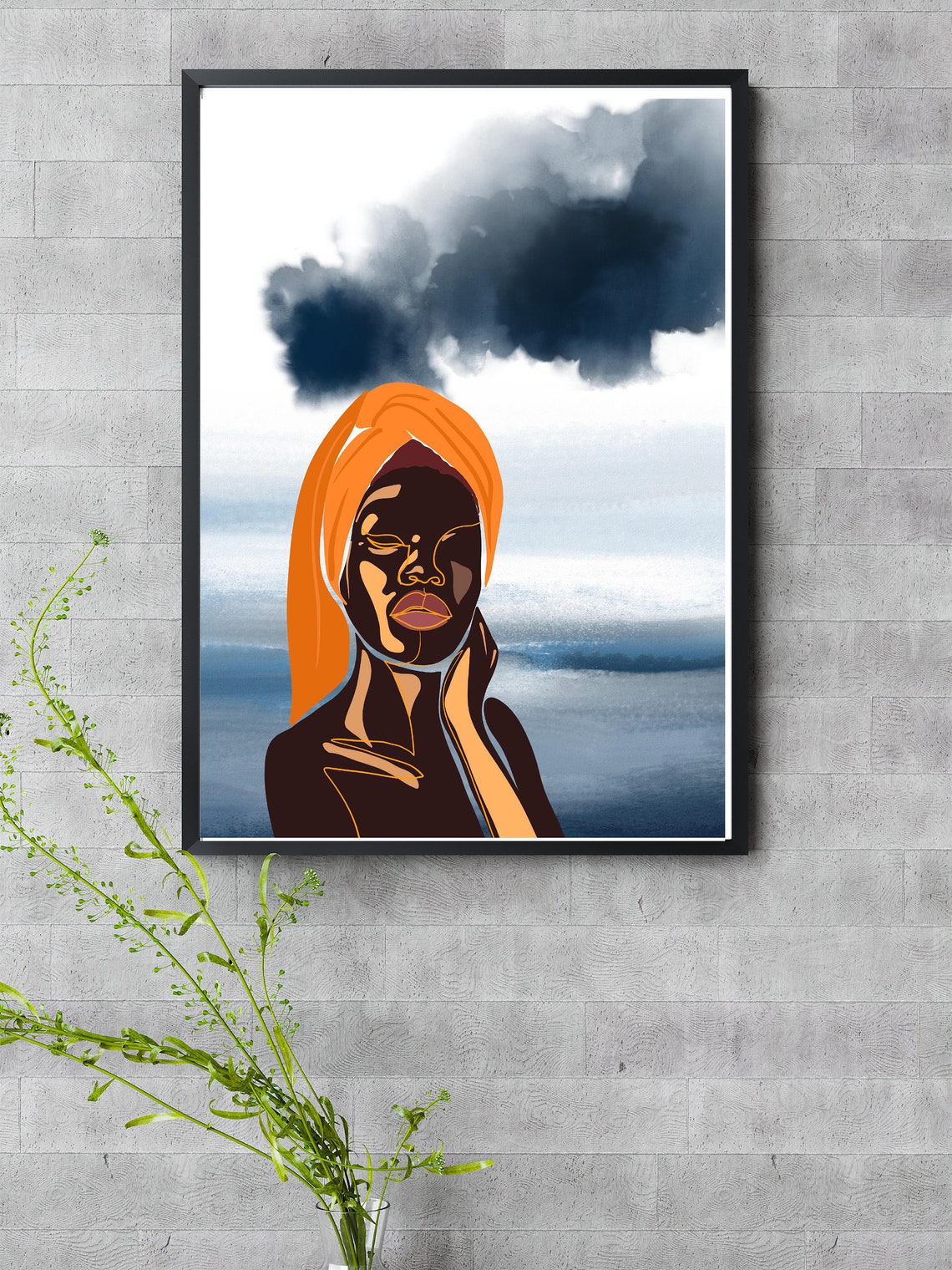 Dramatic Black Woman Orange Headwrap Storm Cloud Seascape Poster - Image 2