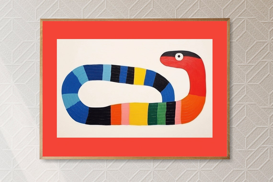 Colorful Striped Snake Abstract Modern Rainbow Serpent Art Poster