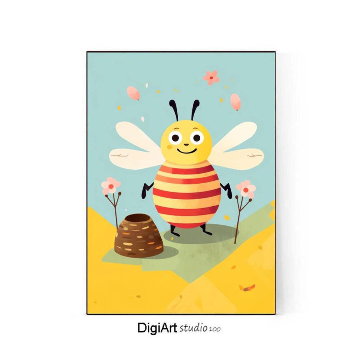 Cute Smiling Bee Honey Hive Flowers Nursery Kids Room Poster