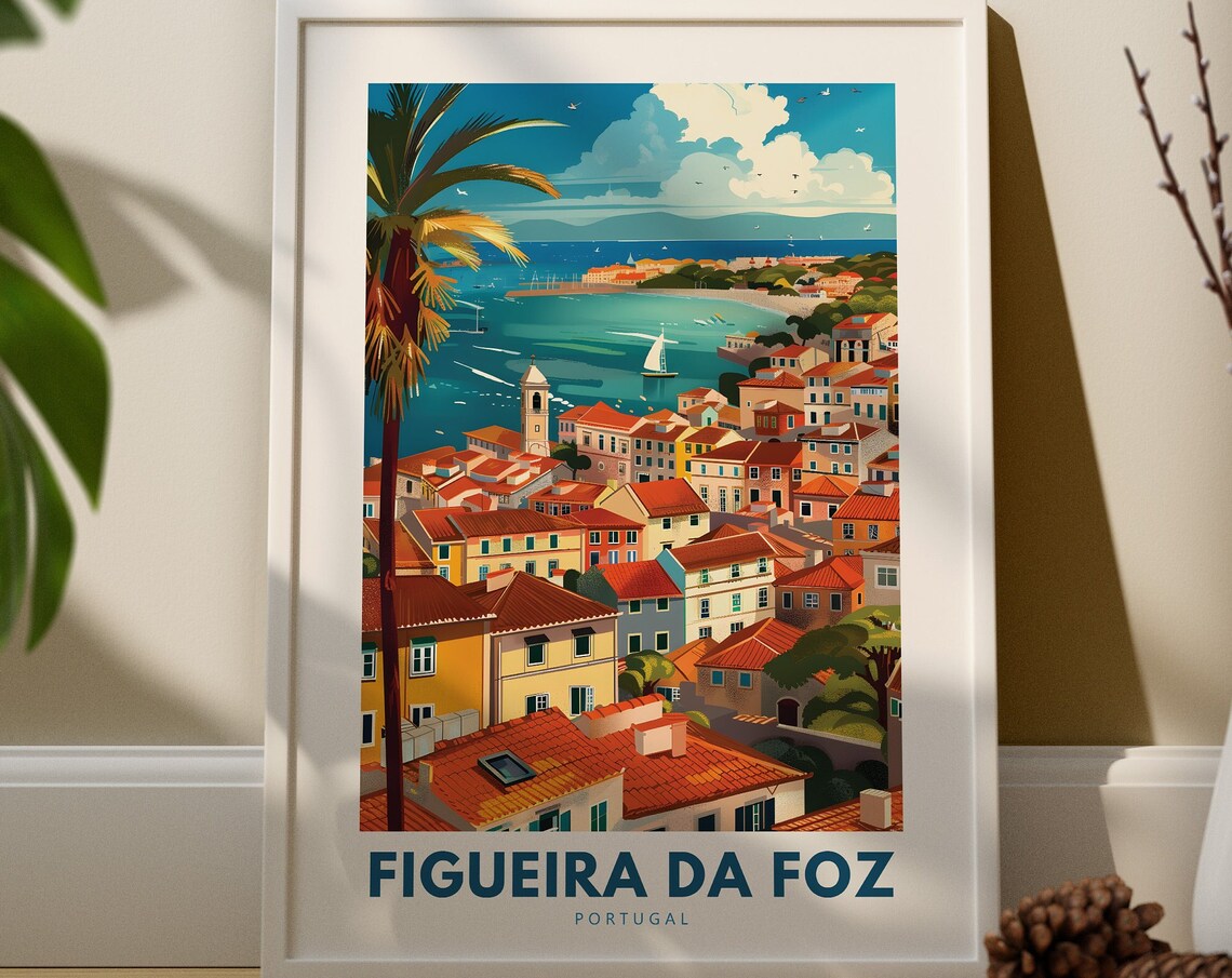 Figueira da Foz Portugal Terracotta Rooftops Bay Travel Poster