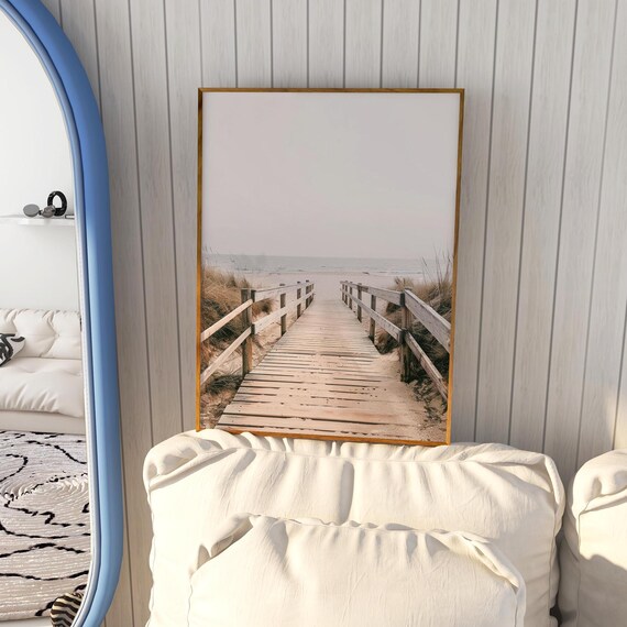 Wooden Boardwalk to Beach Sand Dunes Calm Coastal Photo Poster