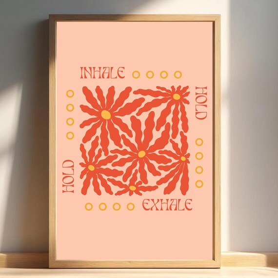 Peach Box Breathing Floral Poster for Anxiety Relief Calm Room Decor