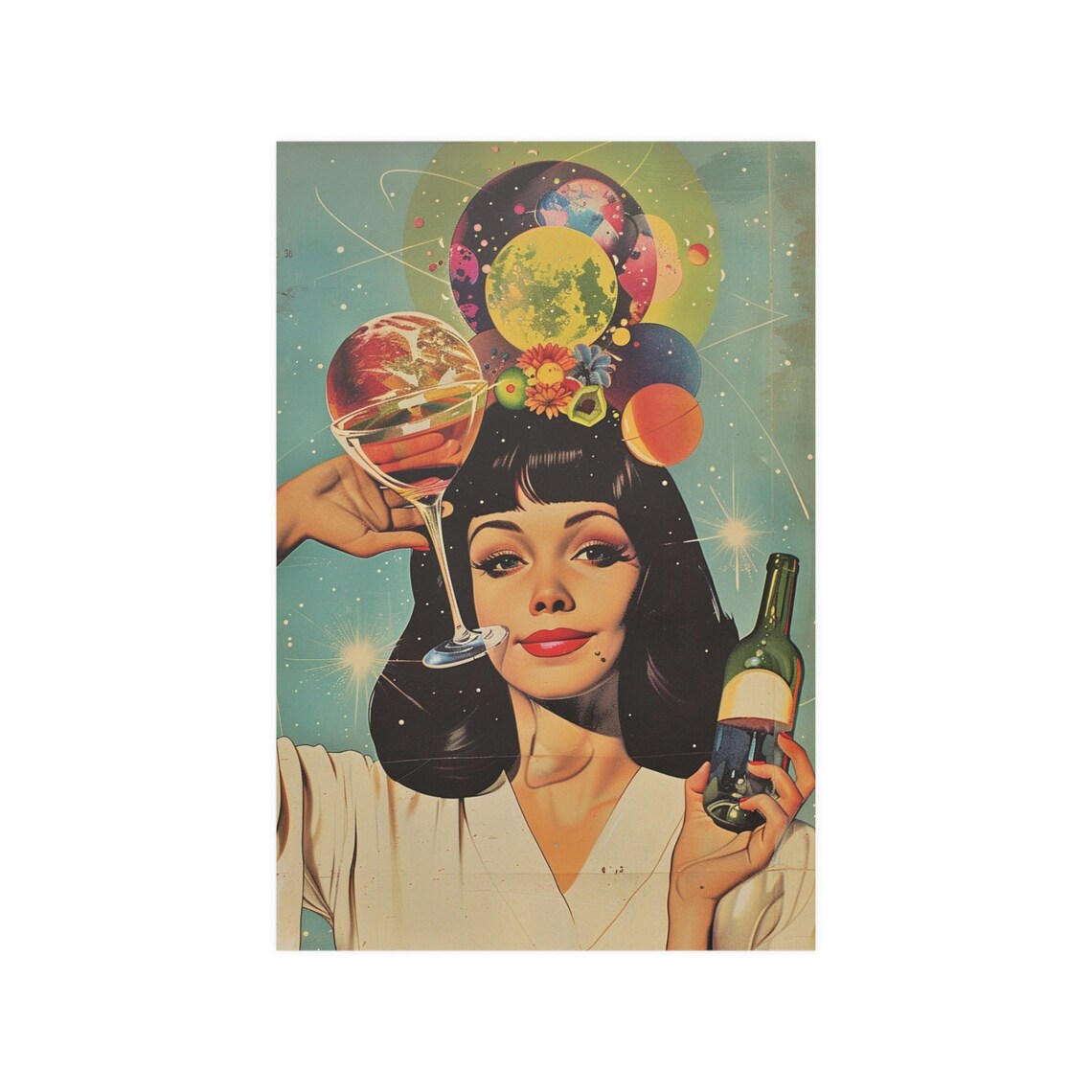 Retro Wine Woman Cosmic Poster With Planets And Cocktail Glass - Image 4