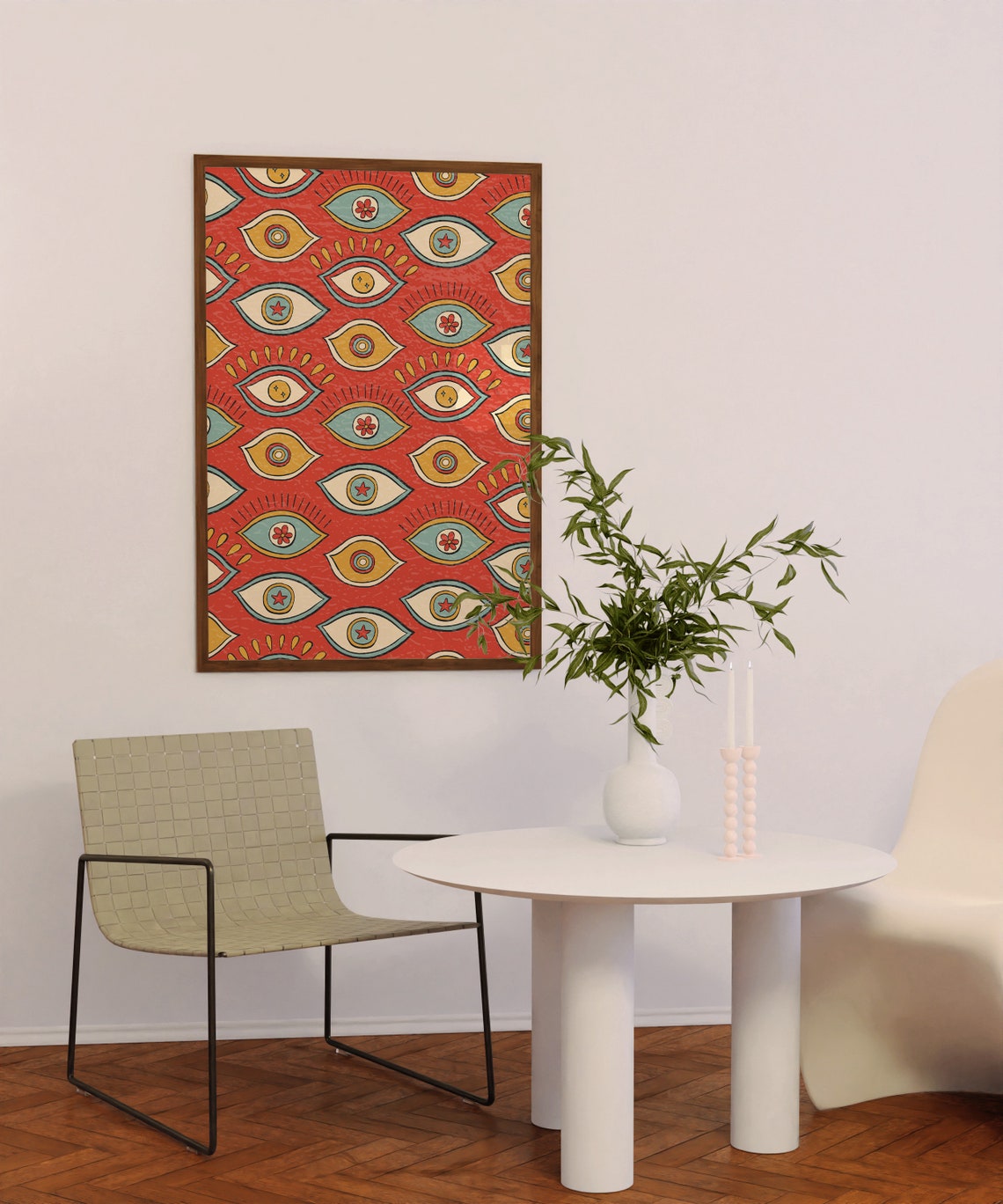 Red Evil Eye Pattern Boho Protective Amulet Retro Folk Art Poster - Image 3