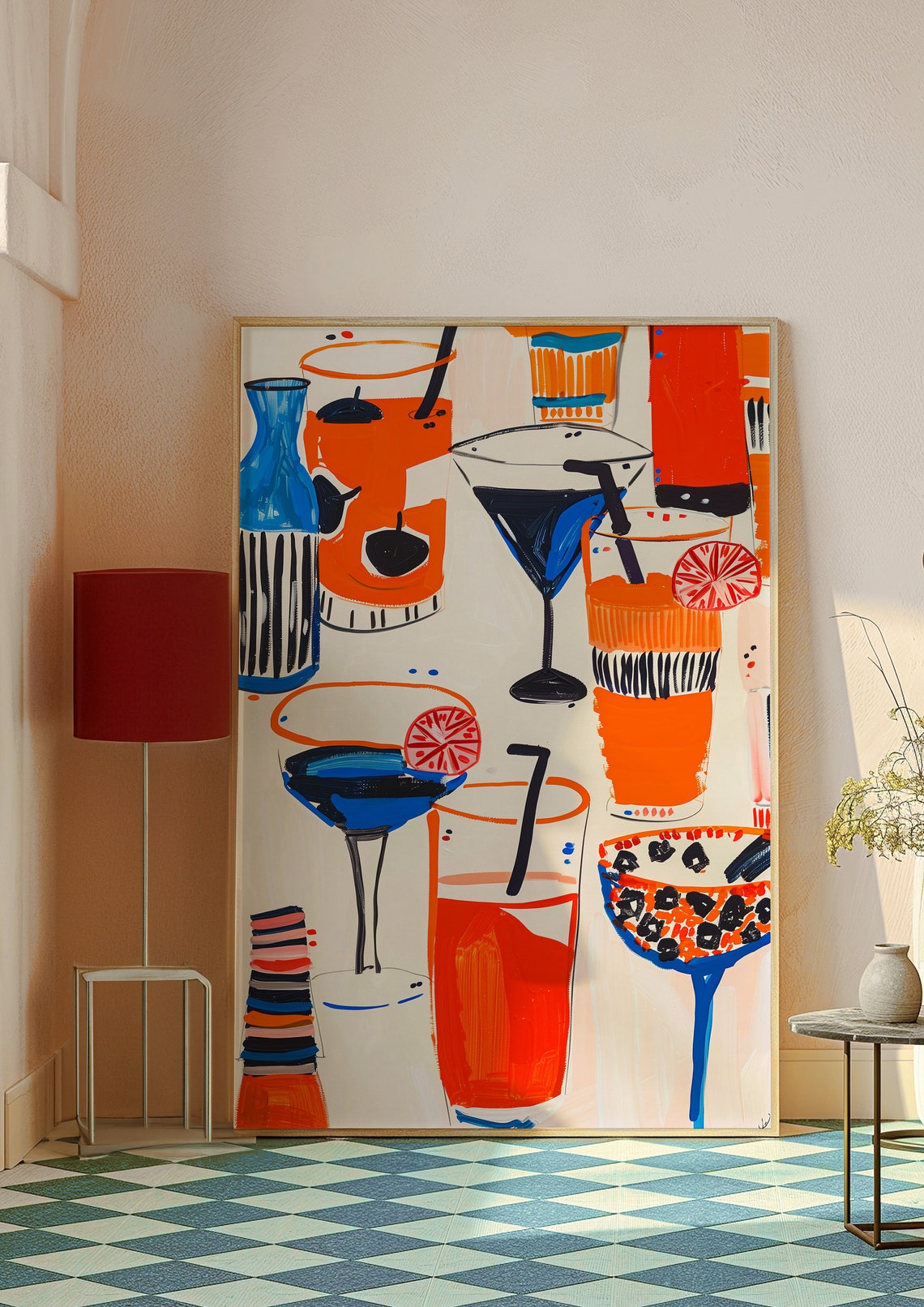 Orange and Blue Cocktail Illustration Martini Highball Bar Poster - Image 7
