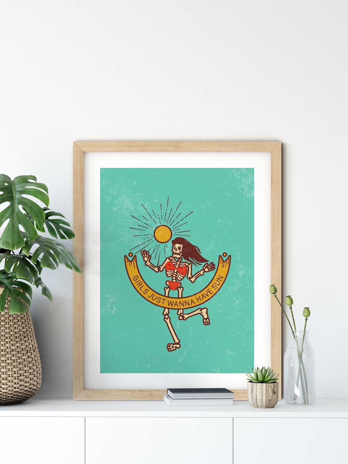 Girls Just Wanna Have Sun Skeleton Dancer Teal Funny Quote Poster - Image 5