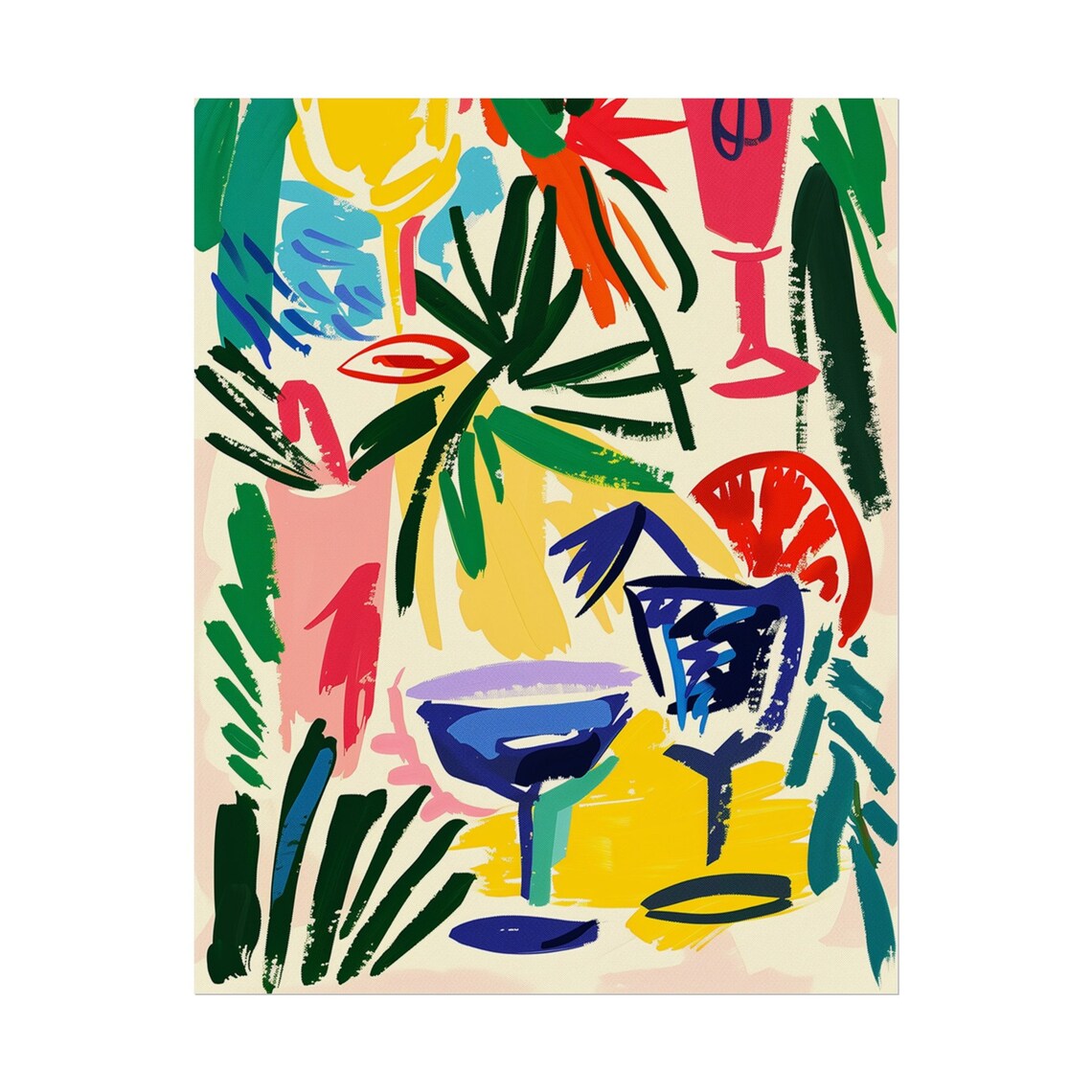 Tropical Cocktail Glasses With Palm Leaves Colorful Bar Art Poster - Image 2