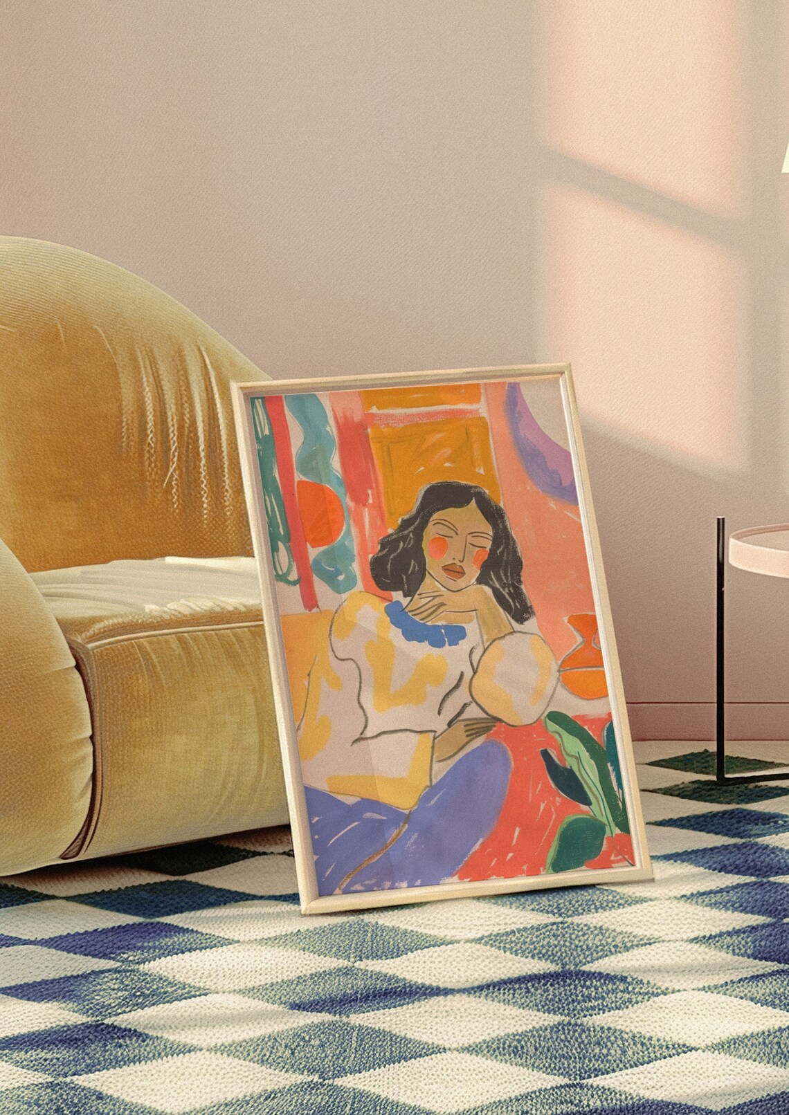 Serene Dreamy Seated Woman Surrounded by Bright Colors Poster - Image 2