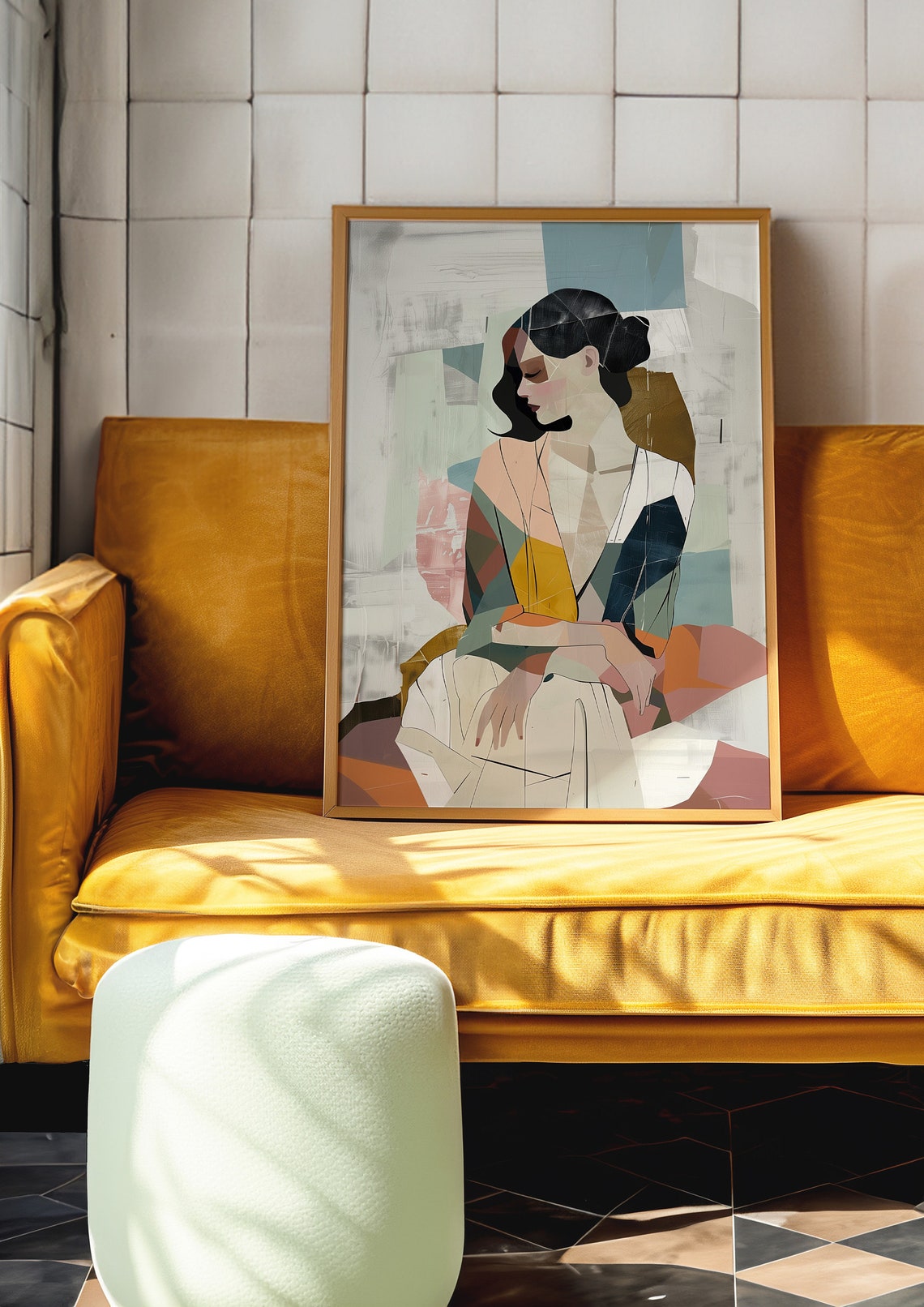 Geometric Woman Portrait Muted Earth Tones Contemporary Art Print - Image 4