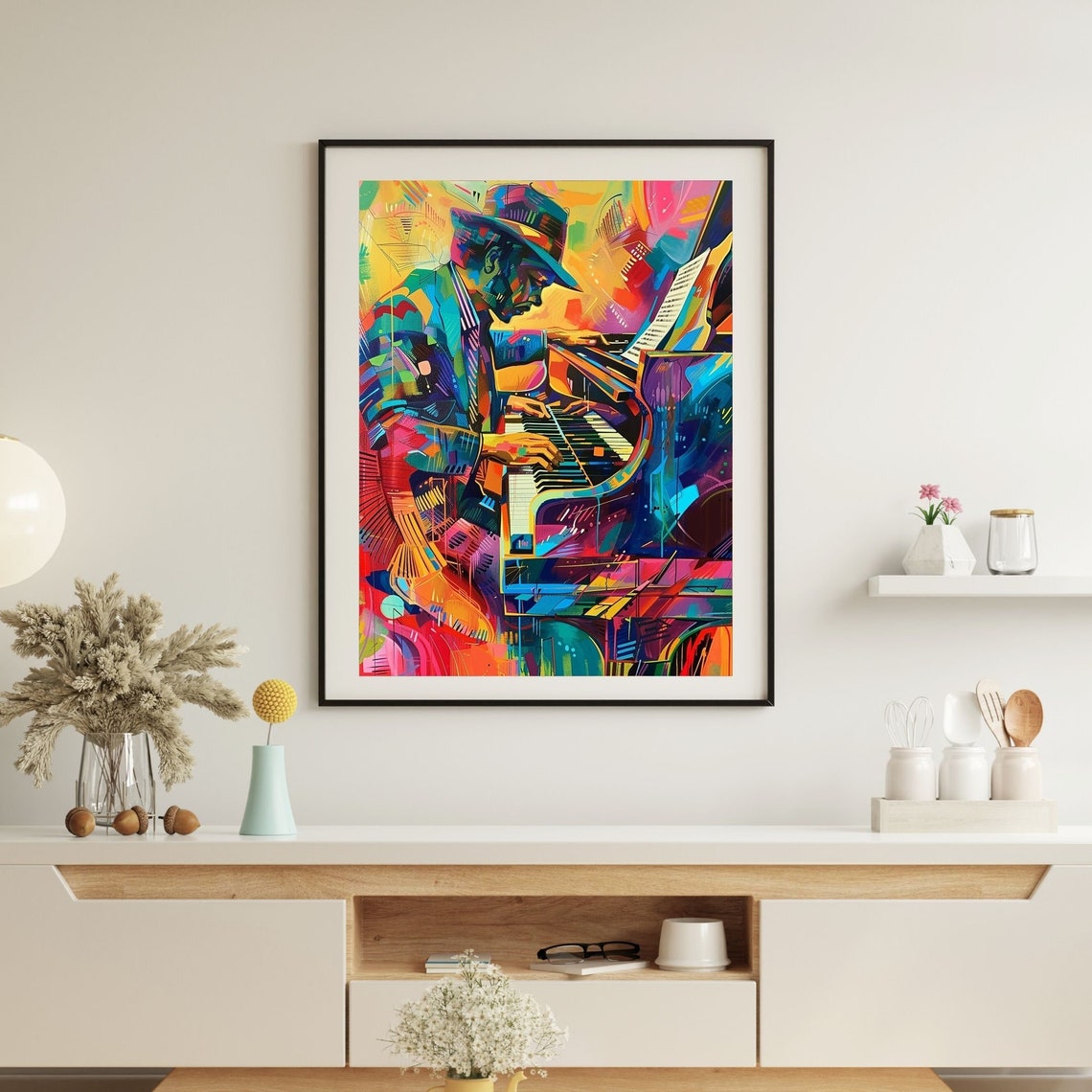Vibrant Jazz Pianist Pop Art Poster Close Up With Hot Neon Keys - Image 5