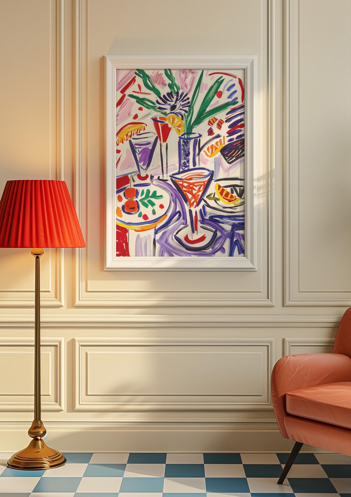Colorful Cocktail Still Life Martini Glasses Fauvist Bar Art Poster - Image 6
