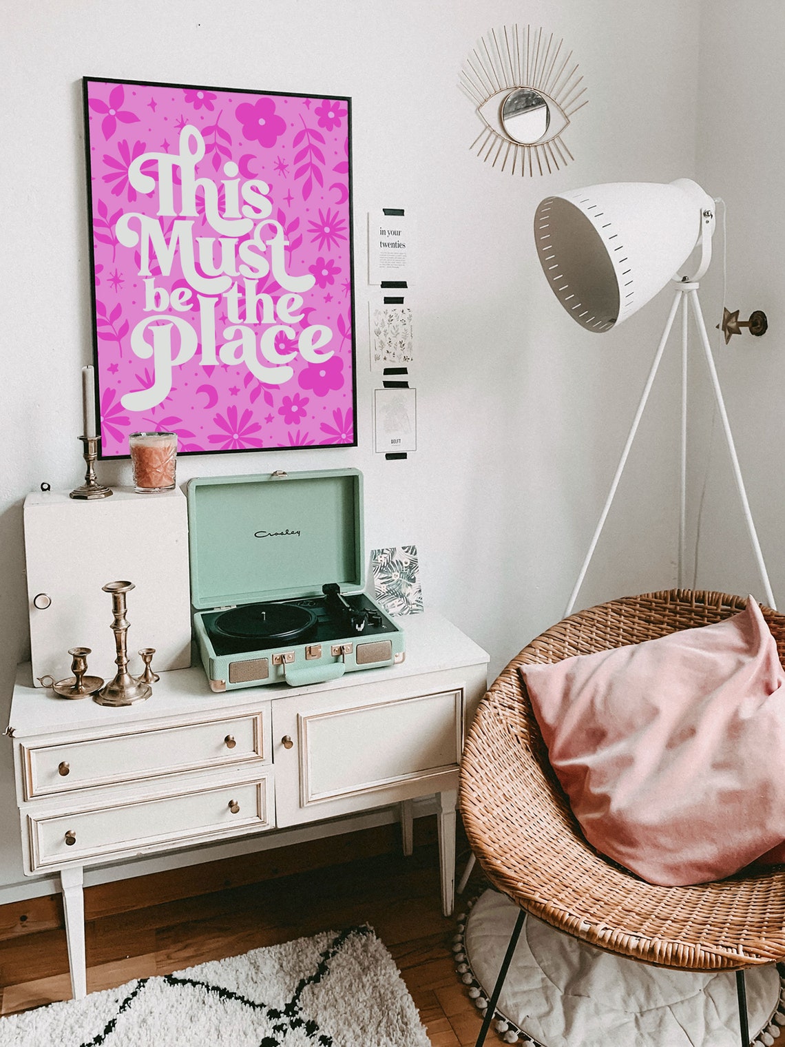 This Must Be The Place Quote Poster On Bright Pink Flower Pattern - Image 6