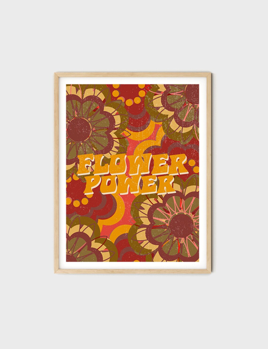 Flower Power Brown Red Groovy 70s Hippie Floral Retro Poster - Image 8