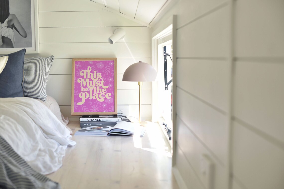 This Must Be The Place Quote Poster In Hot Pink Floral Retro Style - Image 4
