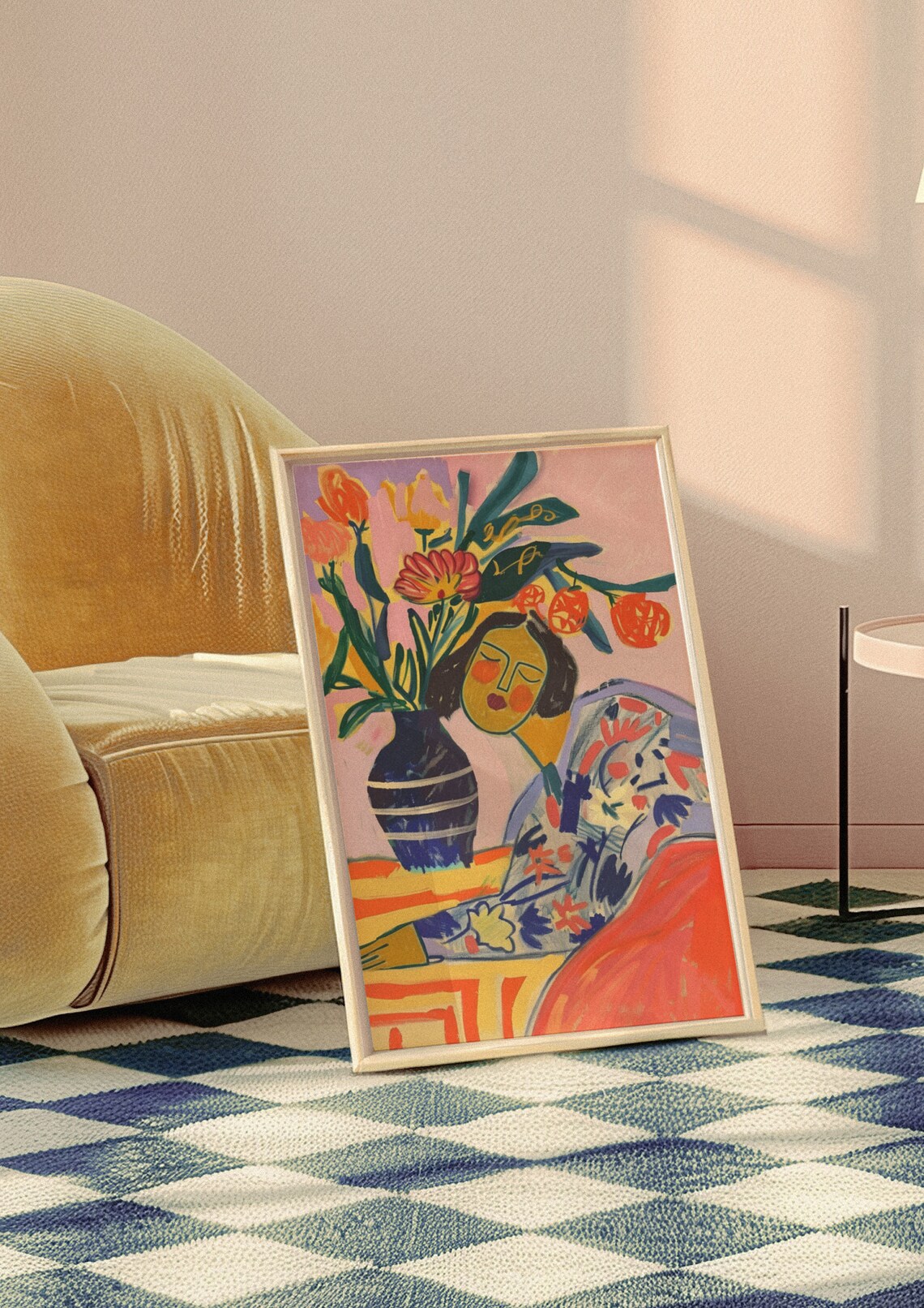 Dreamy Woman Leaning by a Blue Vase of Tulips Matisse Art Poster - Image 2