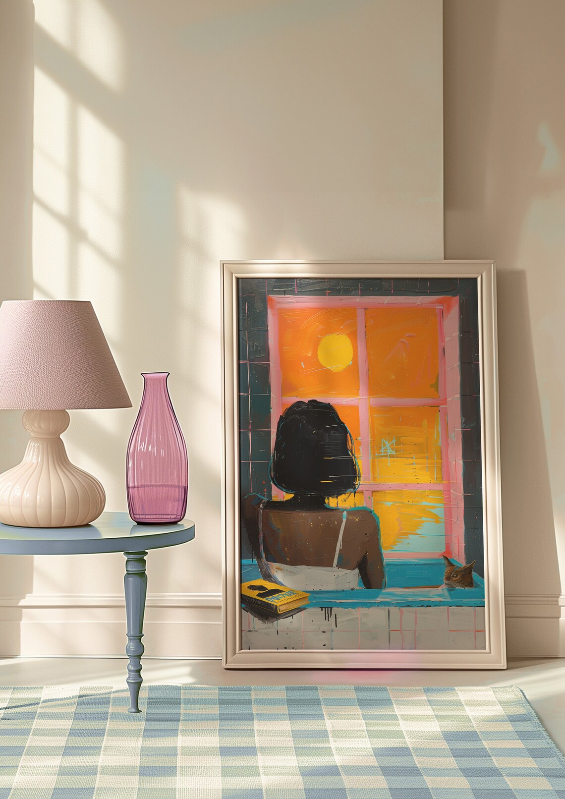Woman Relaxing In Bath With Cat Sunset Window View Art Poster - Image 9