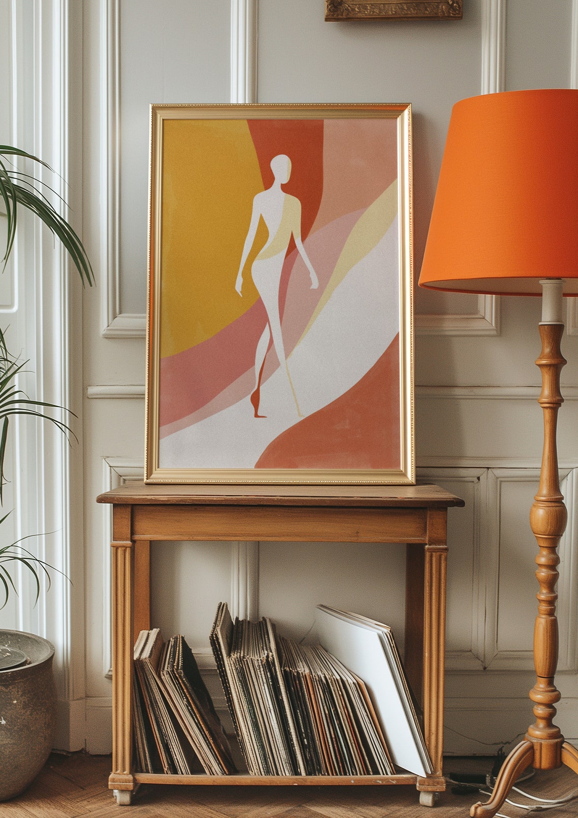 Minimalist Walking Figure Silhouette Warm Sunset Tones Abstract Poster - Image 2