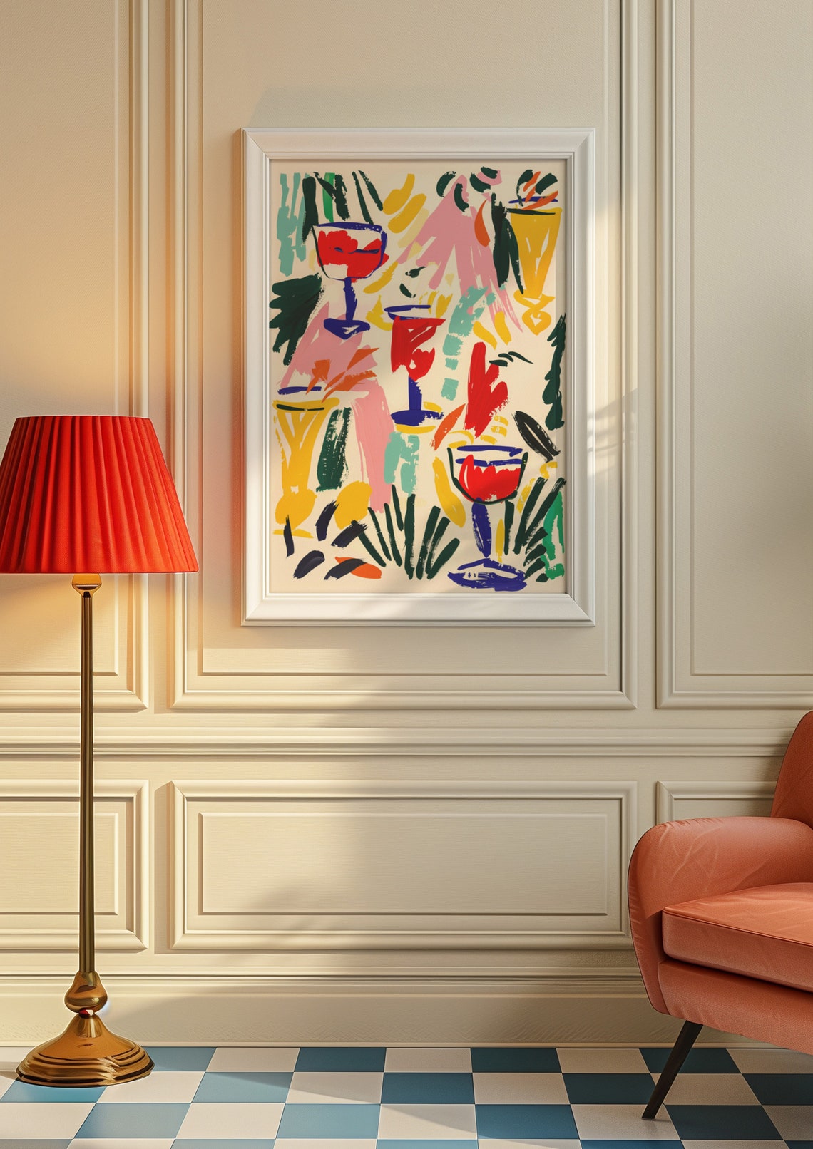 Abstract Cocktail Glasses Bright Bold Colorful Bar Art Poster - Image 7