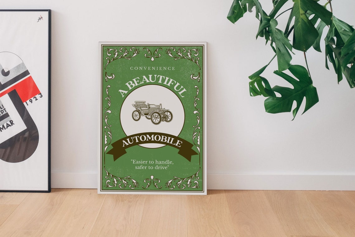 A Beautiful Automobile Vintage 1900s Car Ad Style Green Poster - Image 5