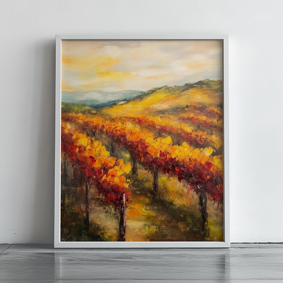 Autumn Vineyard Rows Fiery Fall Foliage Hillside Wine Poster