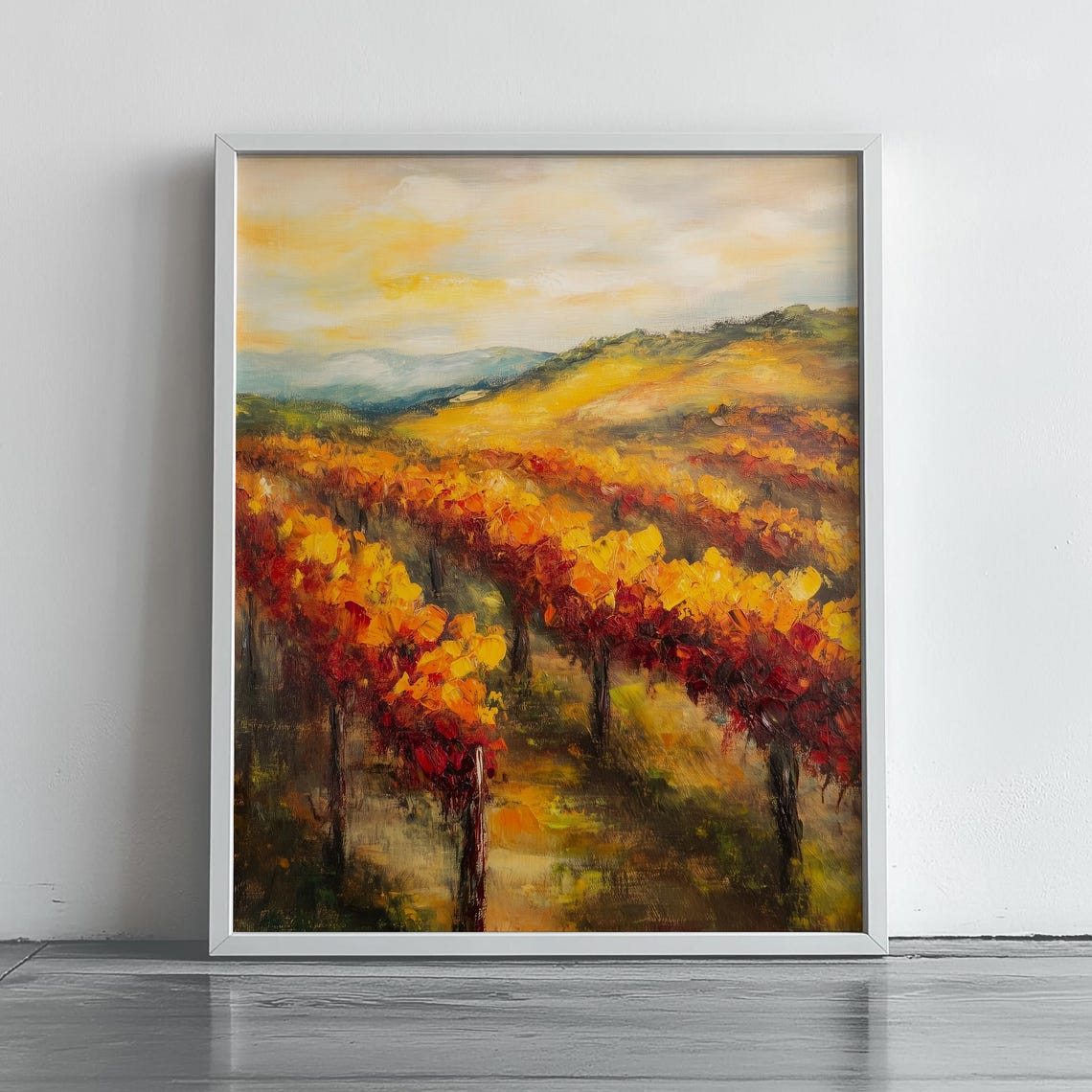 Autumn Vineyard Rows Fiery Fall Foliage Hillside Wine Poster