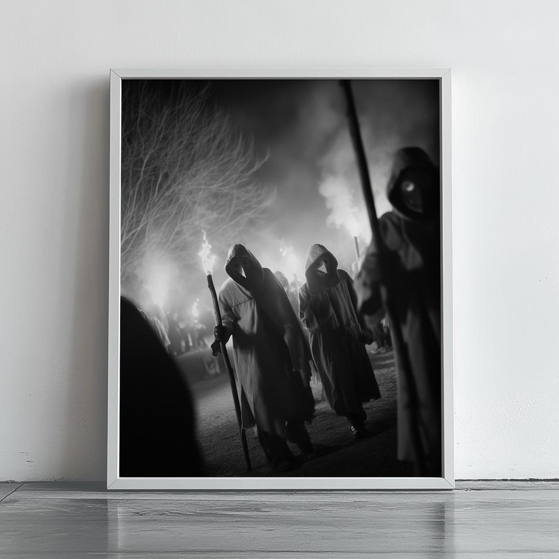 Hooded Figures Torchlit Night Parade Gothic Spooky Halloween Poster