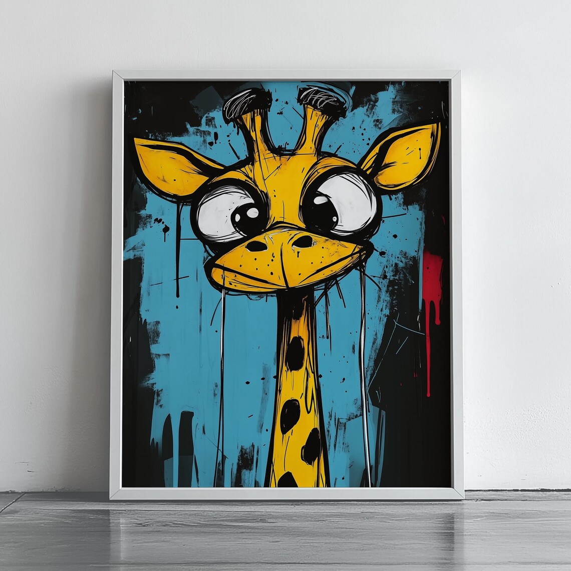 Abstract Giraffe Wall Art Quirky Animal Painting Vibrant Colors Modern Home Decor Creative Jungle 260